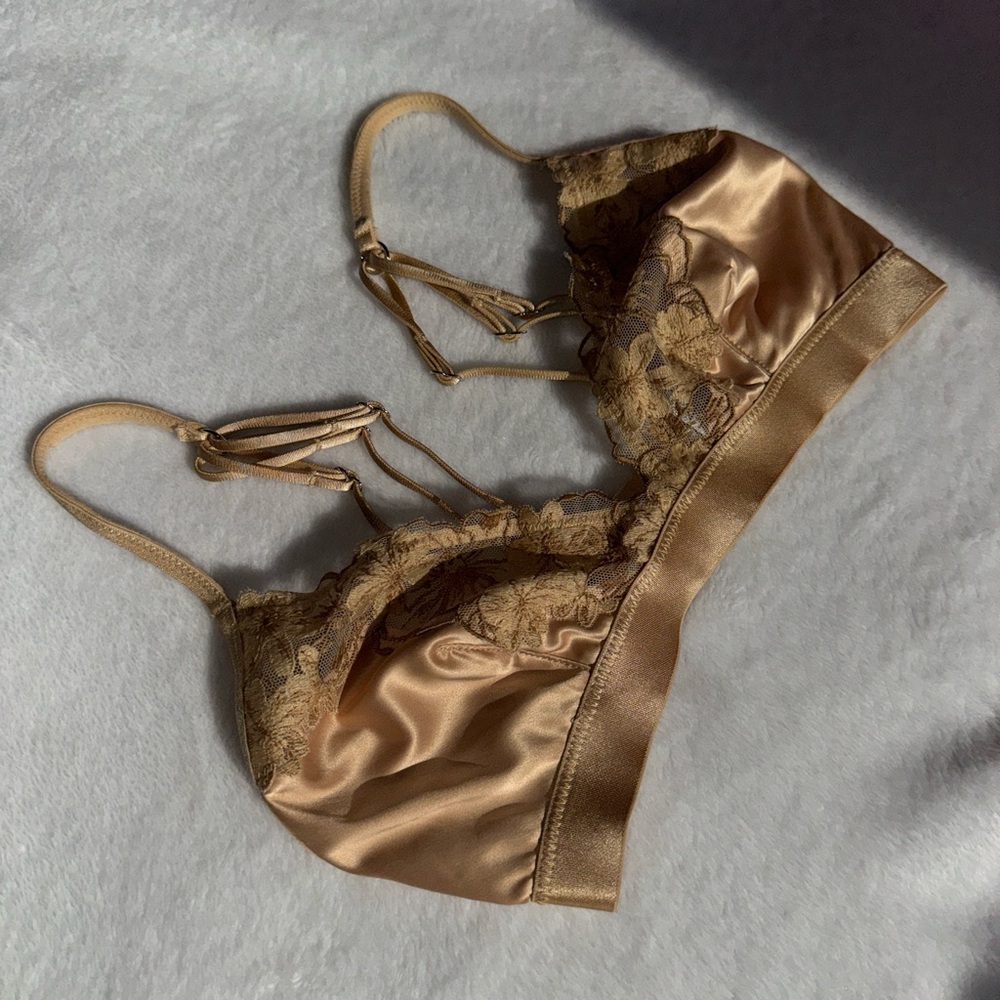 Aerie Gold Satin Lace Bralette